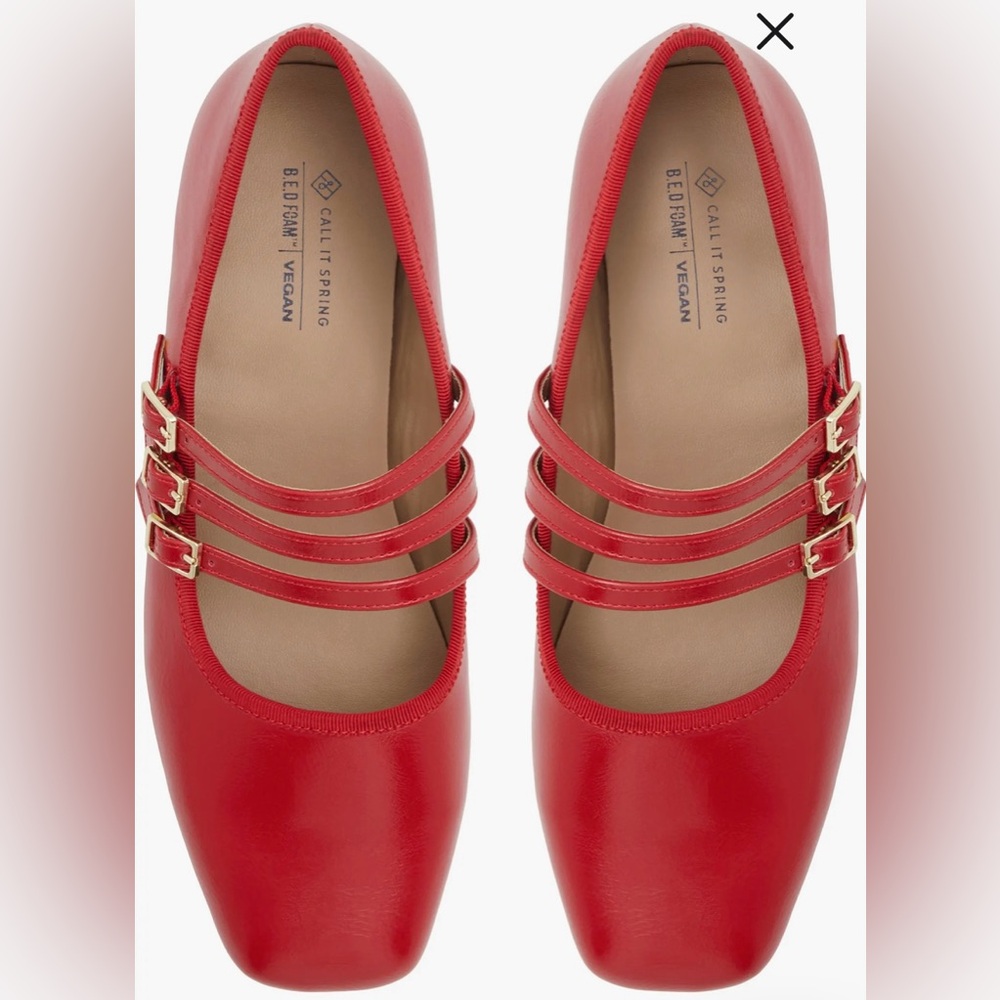 Call It Spring by Aldo Kamelie Mary Jane Ballet Flat in Red Vegan Leather Sz 11